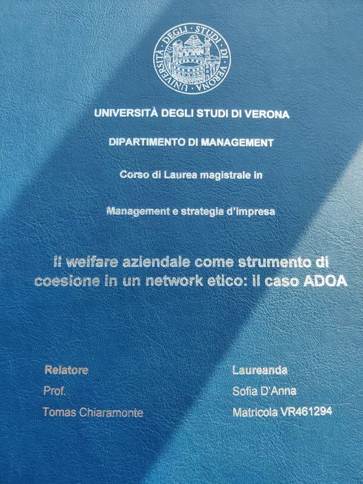 #ADOA 
 #welfareaziendale 
 #networketico 
 Tomas Chiaramonte #segretariogeneraleadoa
 #univr
Discussa oggi una tesi magistrale in managemen…