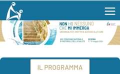 Potrebbe essere un'immagine raffigurante il seguente testo "정어센품한 oe3e3awHaR NON Ho NESSUNO CHE MI IMMERGA UNIVERSALITÀ E DIRITTO DI ACCESSO ALLE CURE XXV CONVEGNO NAZIONALE DI PASTORALE DELLA SALUTE VERONA 7/ maggio 2024 IL PROGRAMMA"