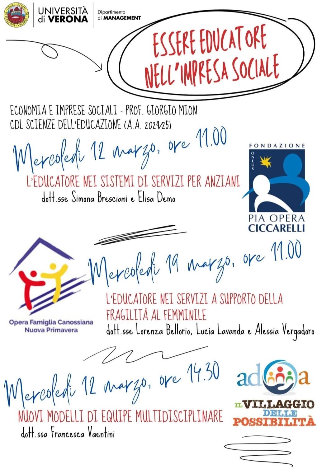 𝙀𝙨𝙨𝙚𝙧𝙚 𝙚𝙙𝙪𝙘𝙖𝙩𝙤𝙧𝙚 𝙣𝙚𝙡𝙡’𝙞𝙢𝙥𝙧𝙚𝙨𝙖 𝙨𝙤𝙘𝙞𝙖𝙡𝙚!

L’EDUCATORE NEI SERVIZI A SUPPORTO DELLA FRAGILITÀ AL FEMMINILE 

 Mercoledì 19 marzo ore 11.00 Fon…