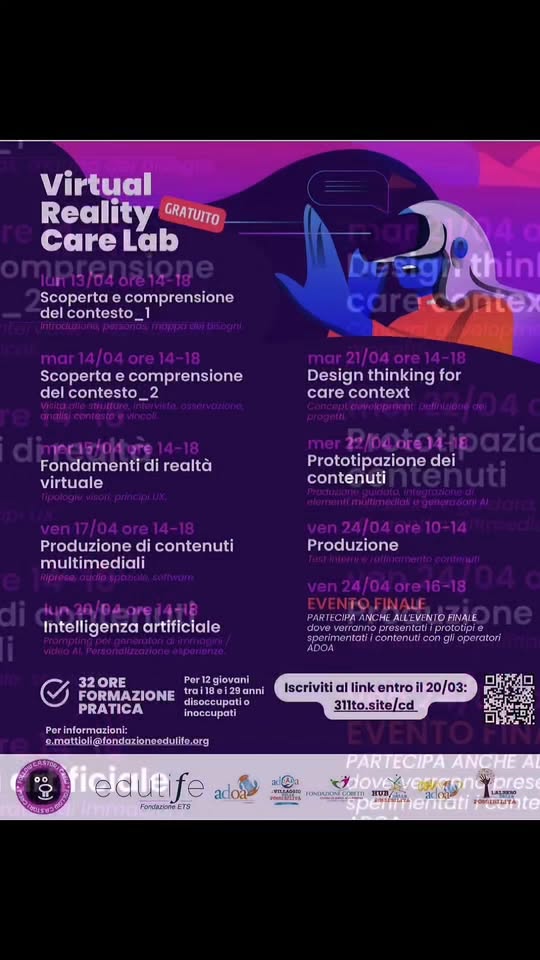 𝕍𝕚𝕣𝕥𝕦𝕒𝕝 ℝ𝕖𝕒𝕝𝕚𝕥𝕪 ℂ𝕒𝕣𝕖 𝕃𝕒𝕓

 Vuoi creare esperienze in IA che migliorano la vita delle persone?

Partecipa anche tu al Virtual Reality Care L…