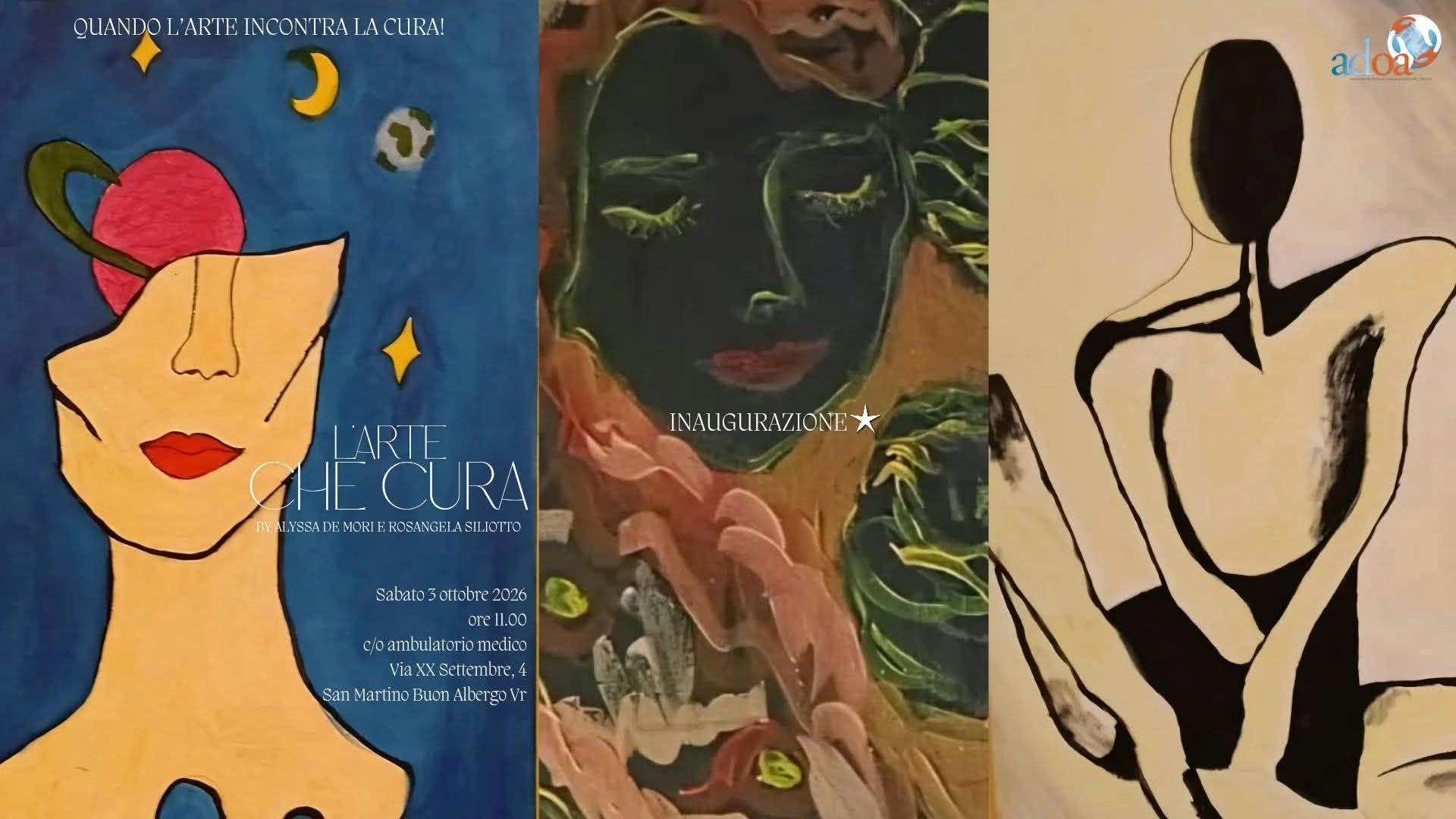 ᒪ’ᗩᖇTE ᑕᕼE ᑕᑌᖇᗩ 

 Inaugurazione della mostra “L’ARTE CHE CURA”, un’esposizione speciale che vedrà protagoniste le opere di Alyssa De Mori …